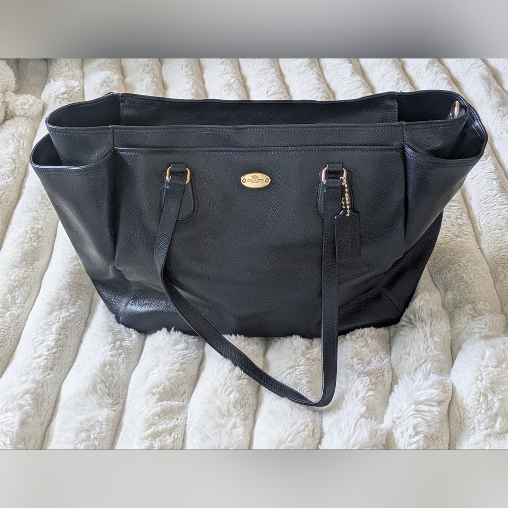 Coach Dark Navy Blue Crossgrain Leather Baby Diaper Multifunction Bag Tote Purse
